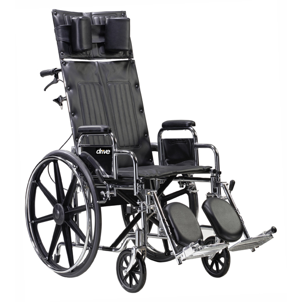 Sentra Reclining Wheelchair - Detachable Full Arm and Elevating Leg Rests 20 Inches - Click Image to Close